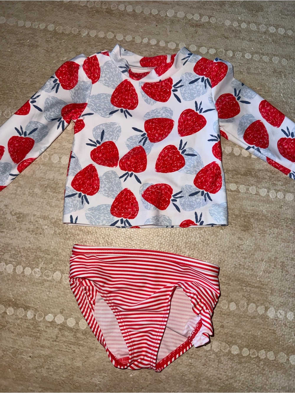Carter's Red & White Strawberry Rashguard Two-Piece Swim Set